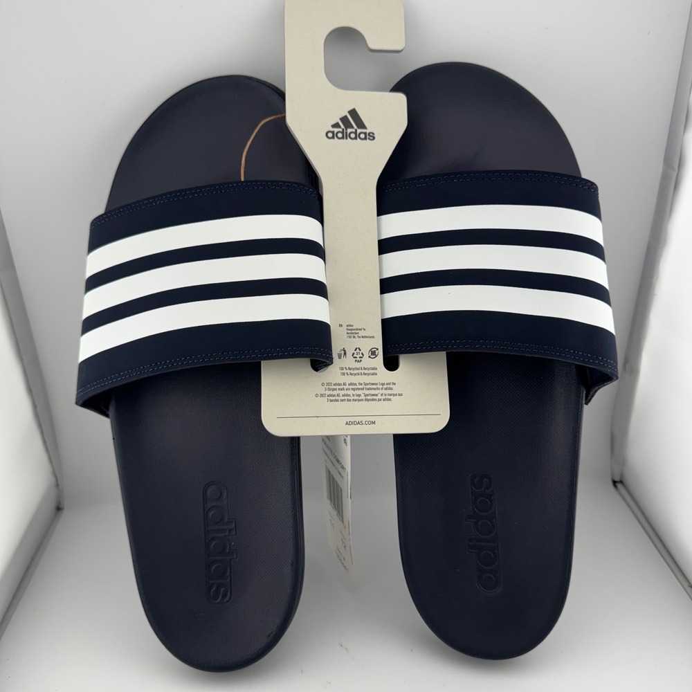 Adidas Adilette Comfort Slides Men 11 Women 12 Navy White New KJ0285 Sandals